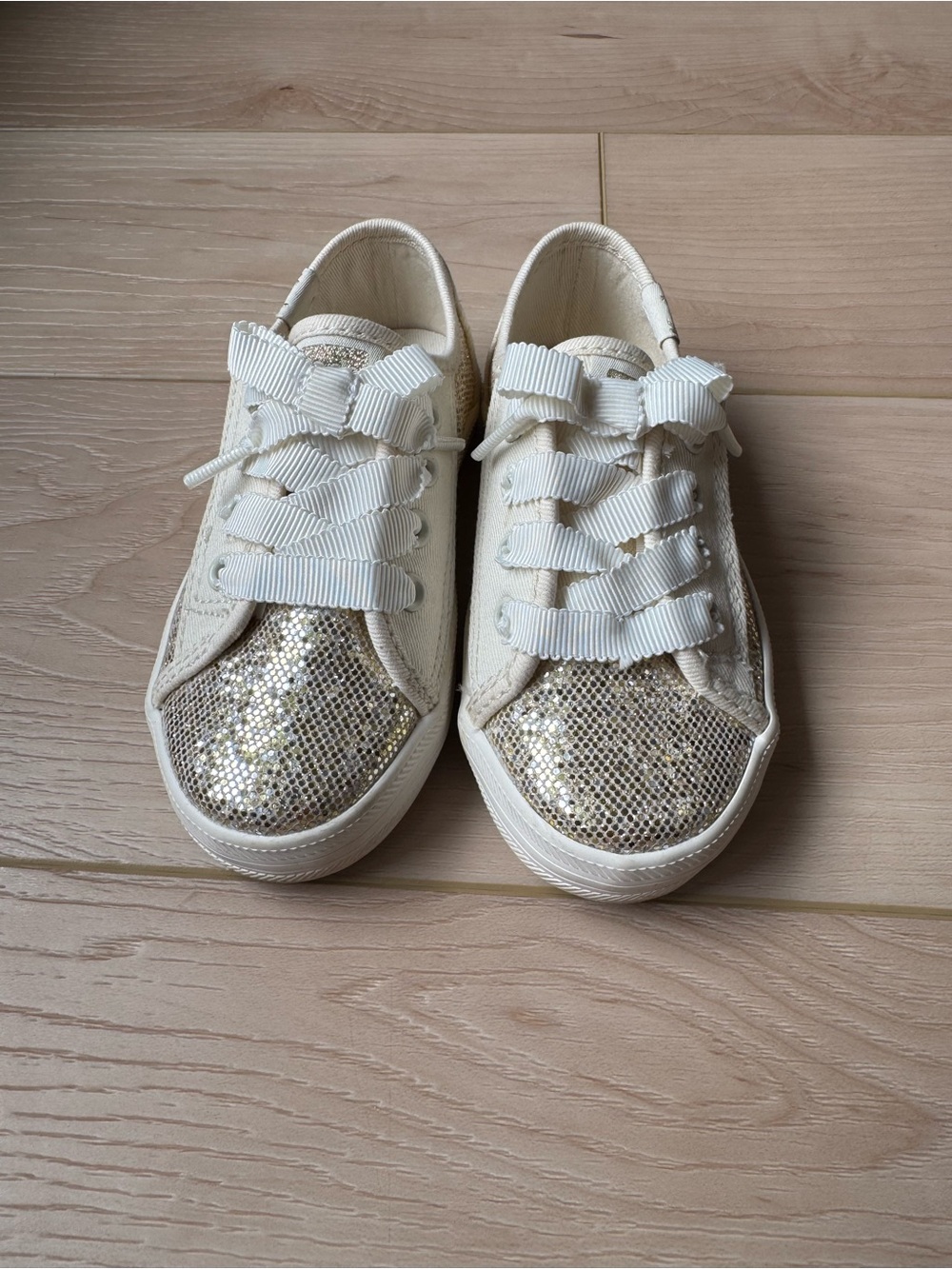 Keds Toddler Ivory Sneakers with Gold Glitter Toe Caps